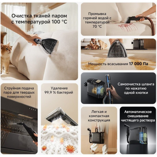 Пылесос Dreame Portable Carpet Spot Cleaner N20 Steam HNR27A (евровилка, черный)