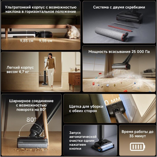 Вертикальный моющий пылесос Dreame G12 Wet and Dry Vacuum HHR32A (евровилка, черный)