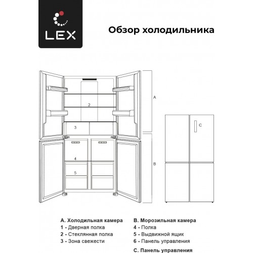 Четырёхдверный холодильник LEX LCD450BlXOrID