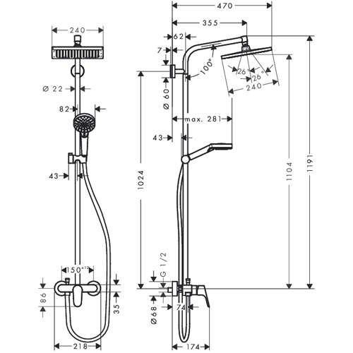 Душевая система Hansgrohe Crometta E 240 1jet Showerpipe [27284000]