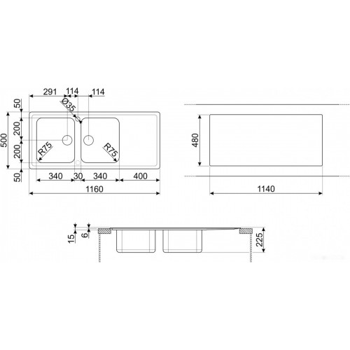 Кухонная мойка Smeg LLR116-2