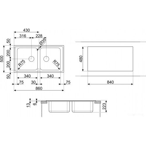 Кухонная мойка Smeg LLR862-2