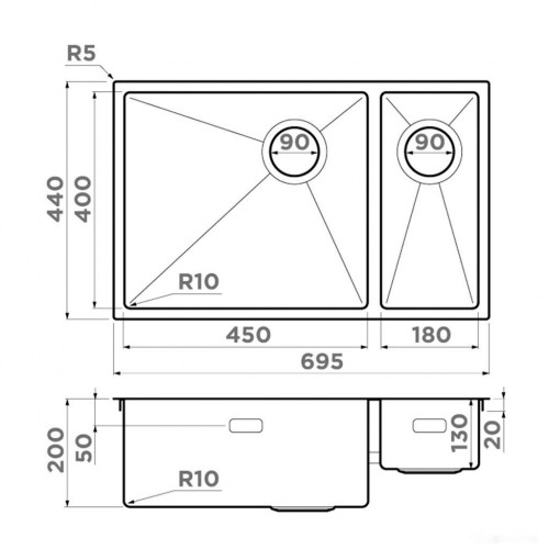 Кухонная мойка Omoikiri Taki 69-2-U/IF-LG-L Side