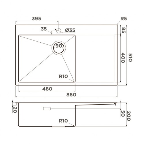 Кухонная мойка Omoikiri Akisame 86-LG-L Side светлое золото