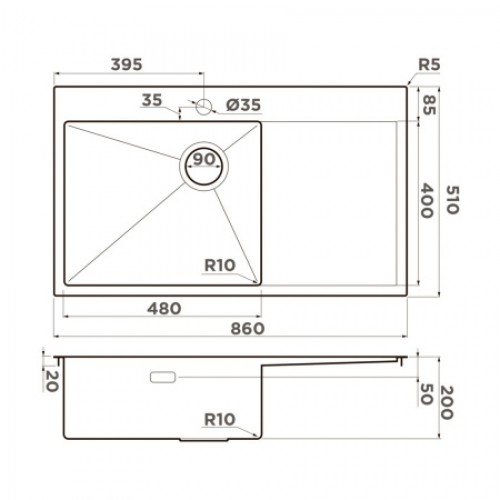 Кухонная мойка Omoikiri Akisame 86 Side IN-L 4997031 (нержавеющая сталь)