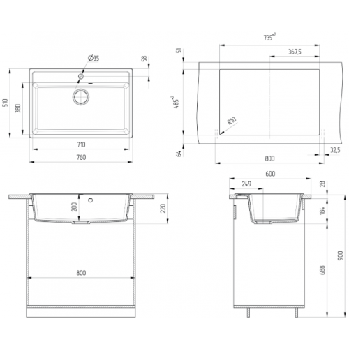 Кухонная мойка Ulgran U-600 (308 черный)