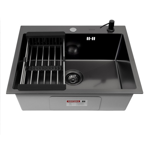 Кухонная мойка ARFEKA ECO AR 600*500, коландер, дозатор BLACK DECOR +CL AR+DS AR