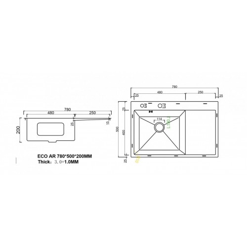 Кухонная мойка ARFEKA ECO AR 780*500 L BLACK PVD NANO