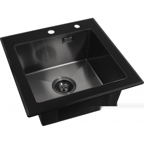 Кухонная мойка ARFEKA ECO AR 500*500 GS BLACK GLASS + BLACK PVD NANO
