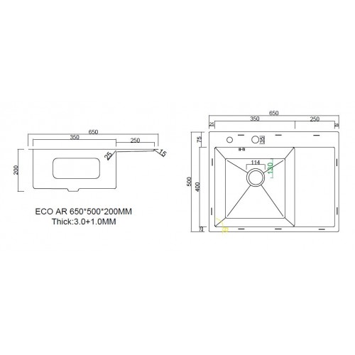 Кухонная мойка ARFEKA ECO AR 650*500 L BLACK PVD NANO