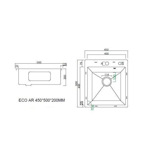 Кухонная мойка ARFEKA ECO AR 450*500 роллер-мат, дозатор BLACK DECOR +RM AR+DS AR