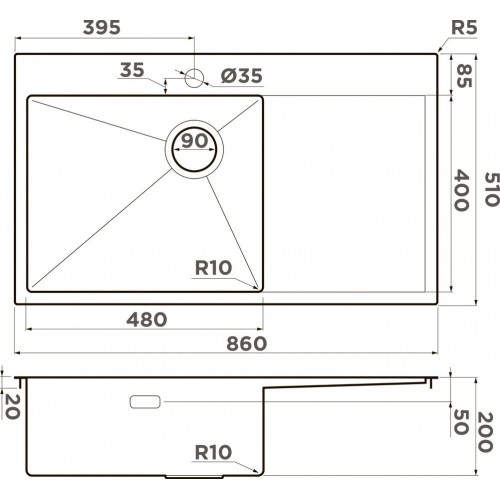 Кухонная мойка Omoikiri Akisame 86 Side-L GB 4997043 (графит)