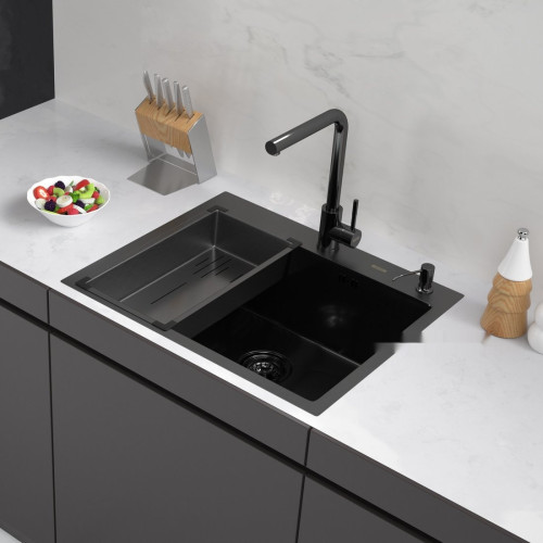 Кухонная мойка ARFEKA Eco AR мойка 600*500, коландер G, дозатор Black Decor Millet +CL AR G+DS AR