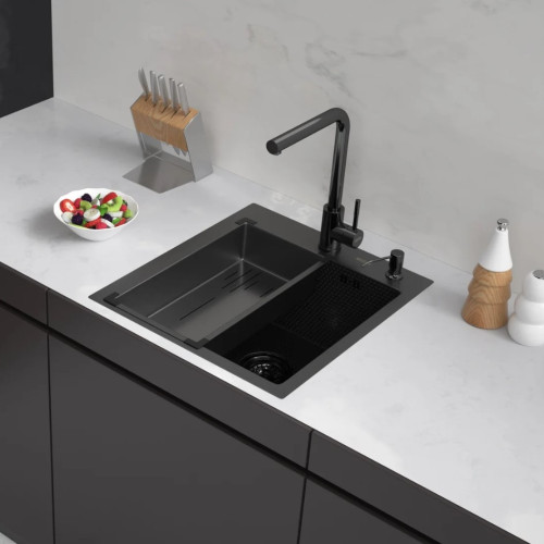 Кухонная мойка ARFEKA Eco AR мойка 450*500, коландер G, дозатор Black Decor +CL AR G+DS AR