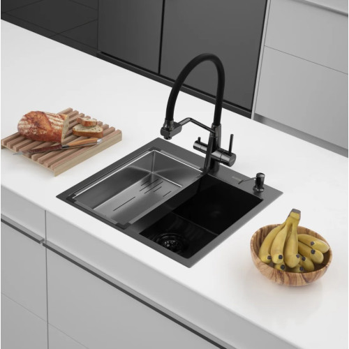 Кухонная мойка ARFEKA Eco AR мойка 500*500, коландер G, дозатор Black Decor Millet +CL AR G+DS AR