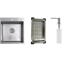 Кухонная мойка Schtoff Best Decor Silver 4550 + коландер металл K-1 BLACK + дозатор SD-1 SILVER