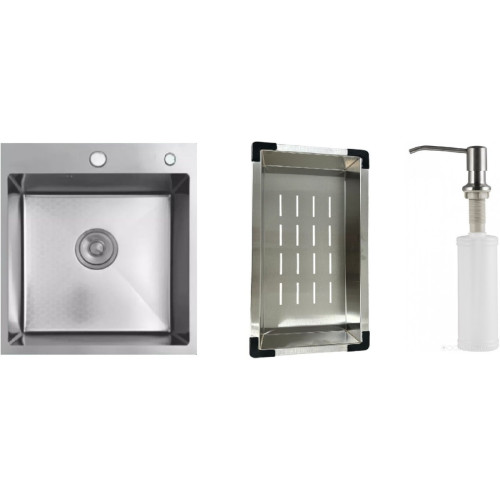 Кухонная мойка Schtoff Best Decor Silver 4550 + коландер металл K-1 BLACK + дозатор SD-1 SILVER