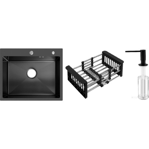 Кухонная мойка Schtoff Best Decor Black 5550 + коландер KR-1 BLACK + дозатор SD-1 BLACK