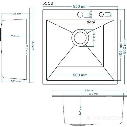 Кухонная мойка Schtoff Best Decor Silver 5550 + коландер металл K-1 BLACK + дозатор SD-1 GREY