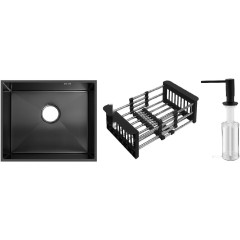 Кухонная мойка Schtoff Undermount Best Decor Black 5545 + коландер KR-1 BLACK+ дозатор SD-1 BLACK