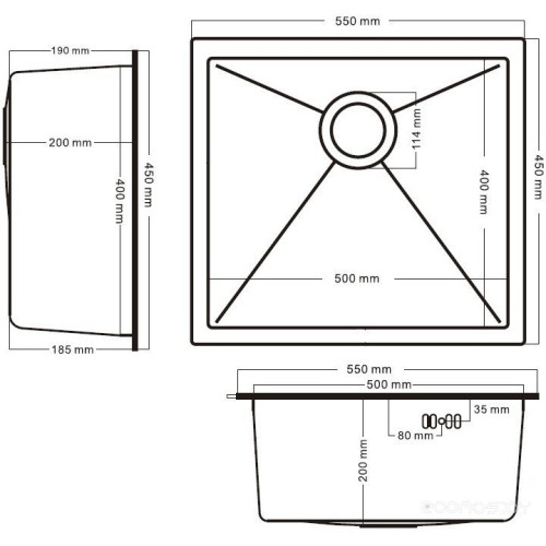 Кухонная мойка Schtoff Undermount Best Decor Black 5545 + коландер KR-1 BLACK+ дозатор SD-1 BLACK
