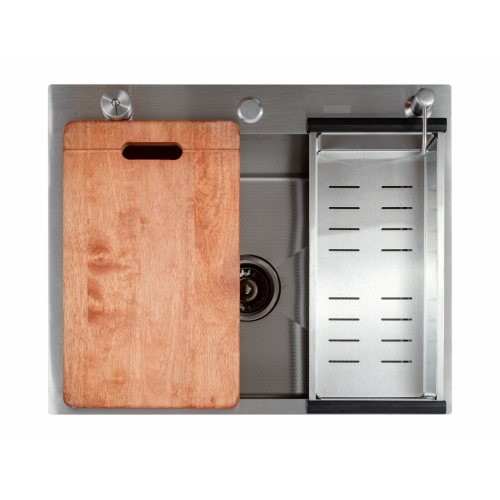 Кухонная мойка FUTUR FK 6050 Eco Embossing Pop-up Board plus (Satin)