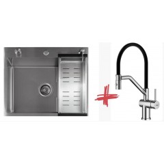 Кухонная мойка FUTUR FK 6050 Eco Embossing Pop-up Mixer plus R86.41.05 (Satin)