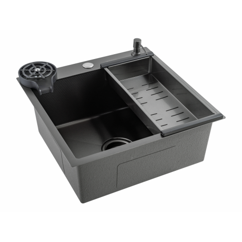 Кухонная мойка FUTUR FK 5050 Eco Embossing Pop-up Rinzer plus (Black Nano)