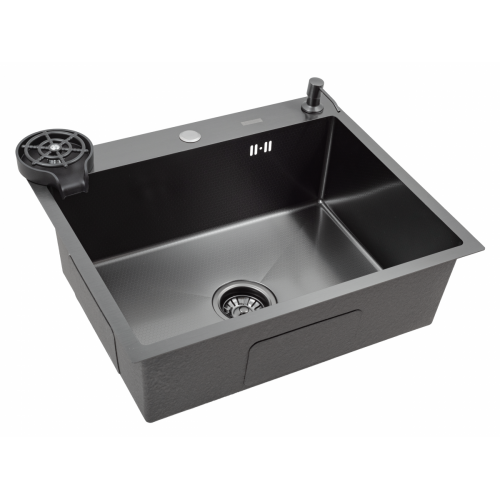 Кухонная мойка FUTUR FK 5050 Eco Embossing Pop-up Rinzer plus (Black Nano)