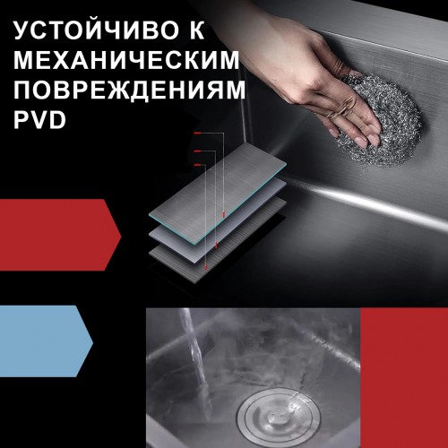 Кухонная мойка FUTUR FK 5550 Eco Embossing Pop-up Rinzer plus (Black Nano)