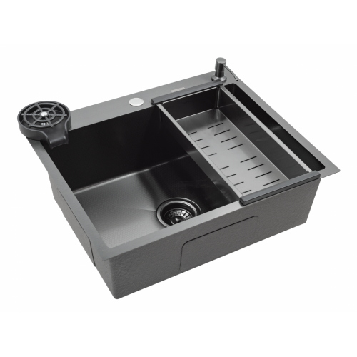 Кухонная мойка FUTUR FK 5550 Eco Embossing Pop-up Rinzer plus (Black Nano)
