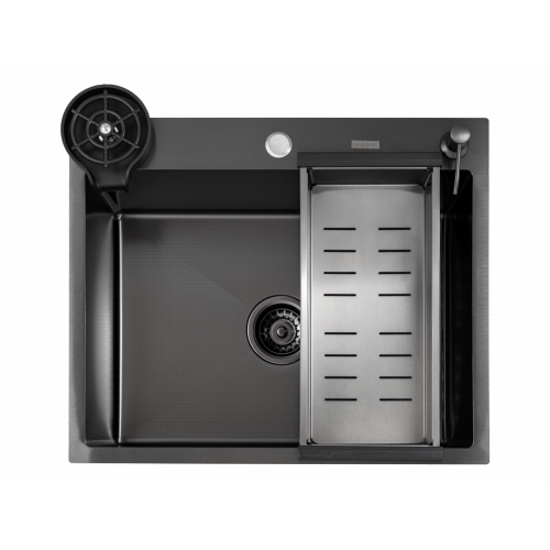 Кухонная мойка FUTUR FK 6050 Eco Embossing Pop-up Rinzer plus (Black Nano)