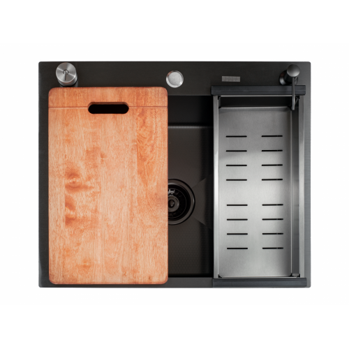 Кухонная мойка FUTUR FK 5050 Eco Embossing Pop-up Board plus (Black Nano)