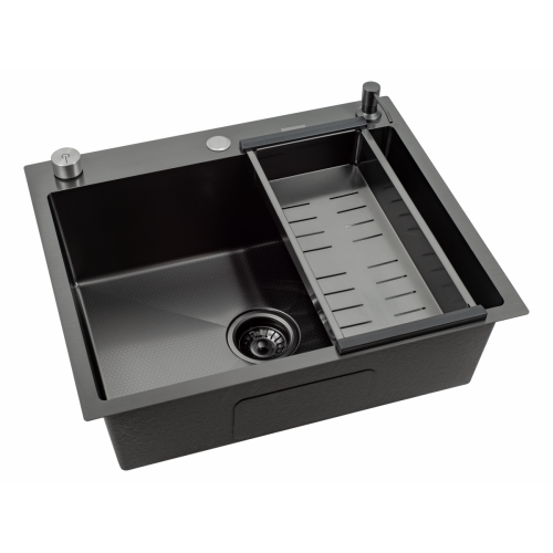 Кухонная мойка FUTUR FK 6050 Eco Embossing Pop-up Board plus (Black Nano)