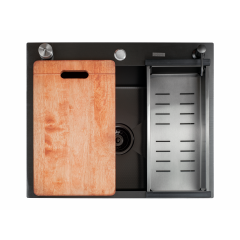 Кухонная мойка FUTUR FK 6050 Eco Embossing Pop-up Board plus (Black Nano)