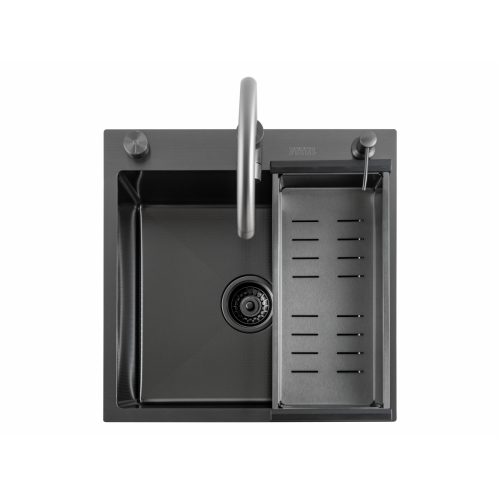 Кухонная мойка FUTUR FK 5050 Eco Embossing Pop-up Mixer plus (Black Nano)