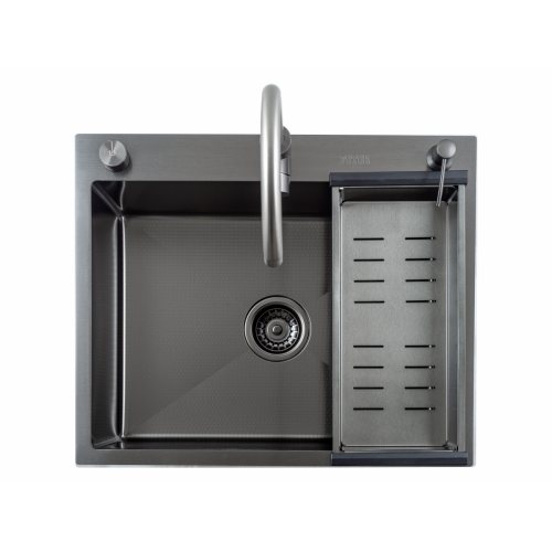 Кухонная мойка FUTUR FK 6050 Eco Embossing Pop-up Mixer plus (Black Nano)