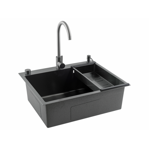 Кухонная мойка FUTUR FK 6050 Eco Embossing Pop-up Mixer plus (Black Nano)