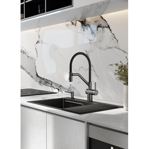 Кухонная мойка FUTUR FK 6050 Eco Embossing Pop-up (Black Nano) Mixer plus RAGLO R86.41.09