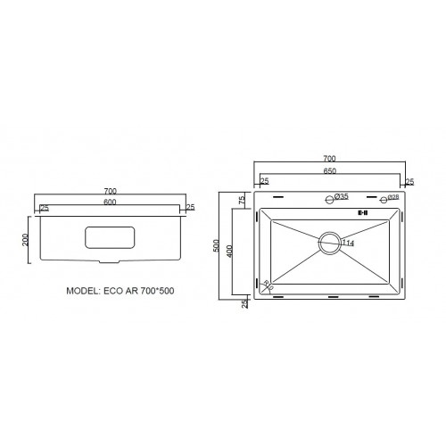 Кухонная мойка ARFEKA ECO AR 70х50+CL AR+DS AR (Black)