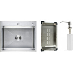 Кухонная мойка Schtoff Best Premium Silver 6050 + коландер K-1 BLACK + дозатор SD-1 SILVER