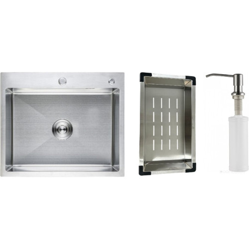 Кухонная мойка Schtoff Best Premium Silver 6050 + коландер K-1 BLACK + дозатор SD-1 SILVER