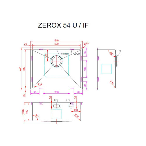 Кухонная мойка Zorg Zerox 54 U / IF PVD GUNBLACK