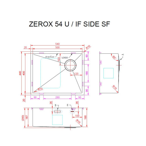 Кухонная мойка Zorg Zerox 54 U / IF SIDE SF PVD GUNBLACK