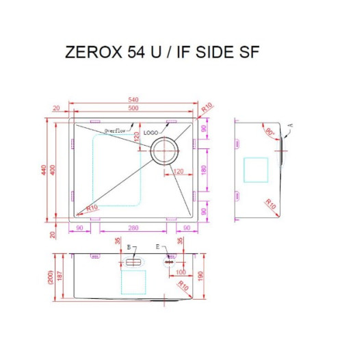 Кухонная мойка Zorg Zerox 54 U / IF SIDE SF ZURINOX STEEL