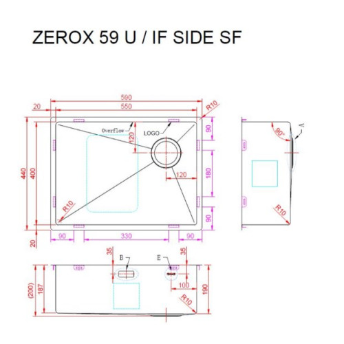 Кухонная мойка Zorg Zerox 59 U / IF SIDE SF PVD GUNBLACK