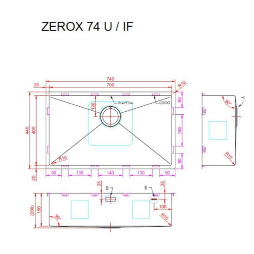 Кухонная мойка Zorg Zerox 74 U / IF PVD GOLD