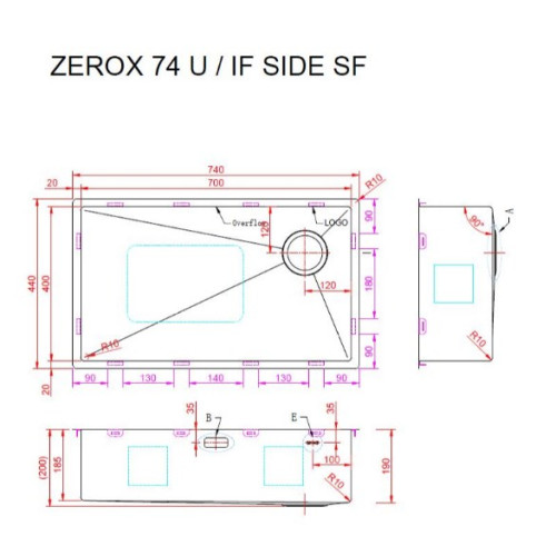 Кухонная мойка Zorg Zerox 74 U / IF SIDE SF PVD GOLD
