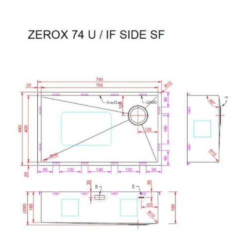 Кухонная мойка Zorg Zerox 74 U / IF SIDE SF PVD GUNBLACK