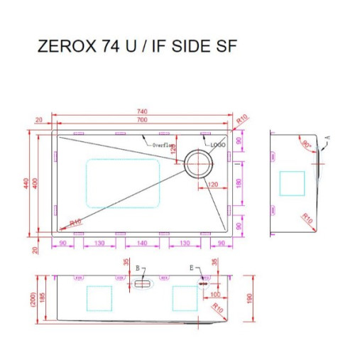 Кухонная мойка Zorg Zerox 74 U / IF SIDE SF STEEL